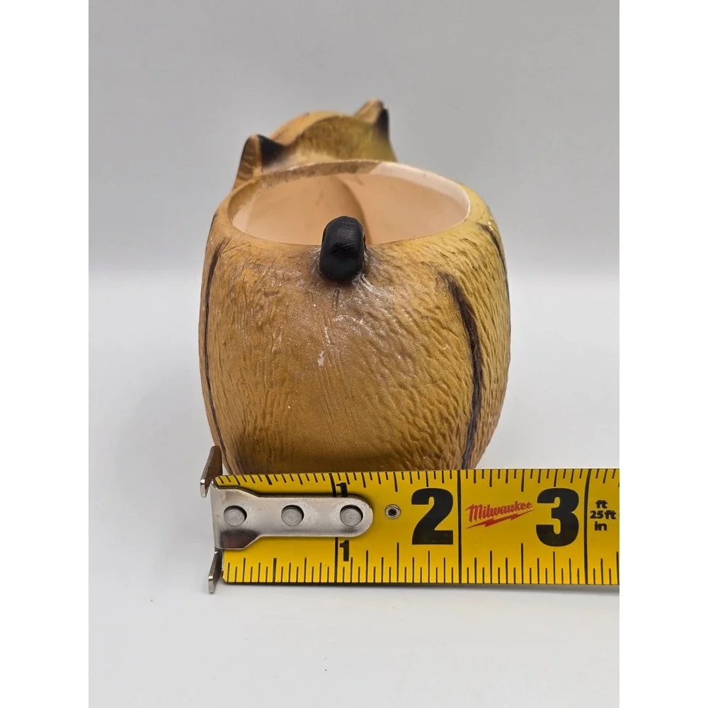 Cute Cat Planter Ceramic Brown Tabby Whiskers Green Eyes Tail Pot Home Decor‎